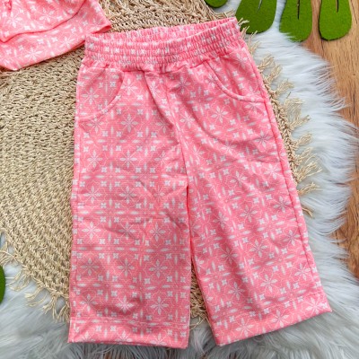 Conj. Bata e Calça Pantacourt Floral - Rosa